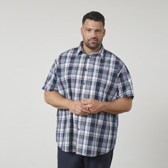North Latitude 61115 Ekstra Lang Rutet Skjorte Marineblå - Skjorter - Store skjorter - 2XL-8XL