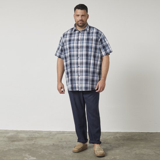 North Latitude 61115 Ekstra Lang Rutet Skjorte Marineblå - Skjorter - Store skjorter - 2XL-8XL