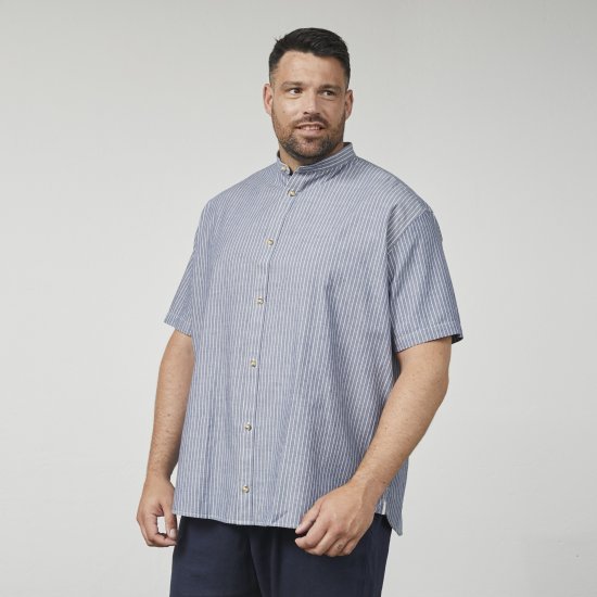North Latitude 61164 Stripet Skjorte med Bestefarskrage Grå - Skjorter - Store skjorter - 2XL-8XL