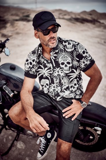 JP1880 Skull Pattern Jersey Short Sleeve Shirt Black - Skjorter - Store skjorter - 2XL-8XL