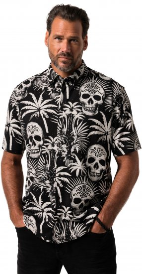 JP1880 Skull Pattern Jersey Short Sleeve Shirt Black - Skjorter - Store skjorter - 2XL-8XL