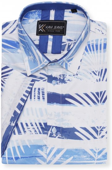 Kam Jeans 6065 Faded Leaf Short Sleeve Shirt Blue - Skjorter - Store skjorter - 2XL-8XL