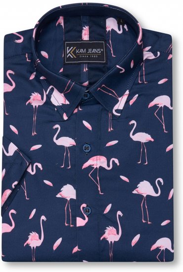 Kam Jeans 6068 Flamingo Short Sleeve Shirt Navy - Skjorter - Store skjorter - 2XL-8XL