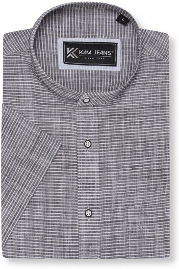Kam Jeans 6334 Striped Grandad Short Sleeve Shirt Charcoal - Skjorter - Store skjorter - 2XL-8XL