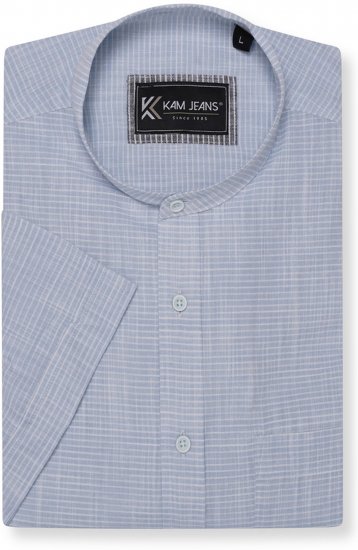 Kam Jeans 6334 Striped Grandad Short Sleeve Shirt Blue - Skjorter - Store skjorter - 2XL-8XL