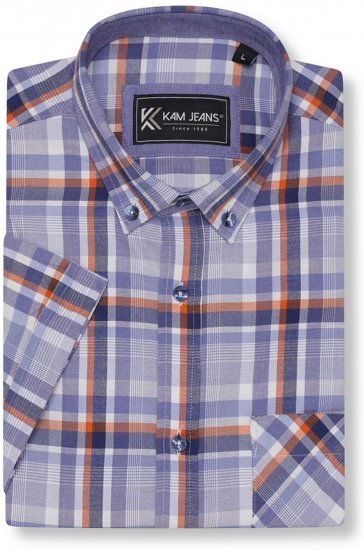 Kam Jeans 6339 Checked Short Sleeve Shirt Blue - Skjorter - Store skjorter - 2XL-8XL