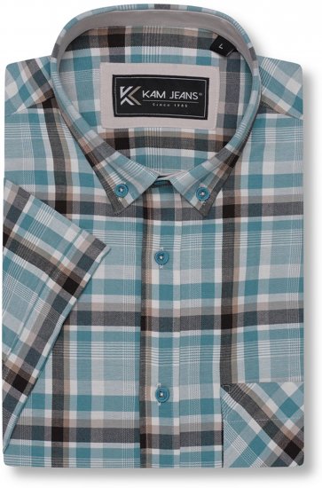 Kam Jeans 6339 Checked Short Sleeve Shirt Mineral Blue - Skjorter - Store skjorter - 2XL-8XL