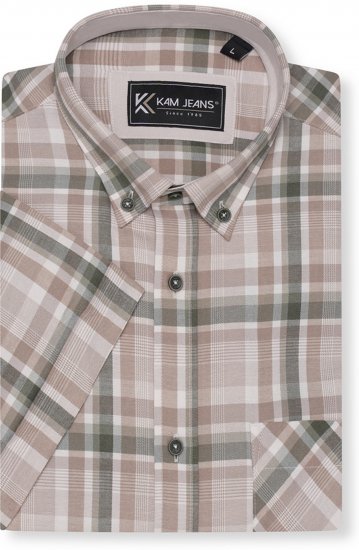 Kam Jeans 6339 Checked Short Sleeve Shirt Beige - Skjorter - Store skjorter - 2XL-8XL