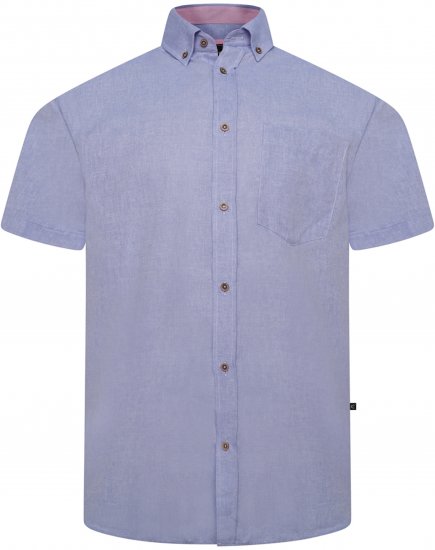 Kam Jeans 6340 Linen Mix Short Sleeve Shirt Blue - Skjorter - Store skjorter - 2XL-8XL