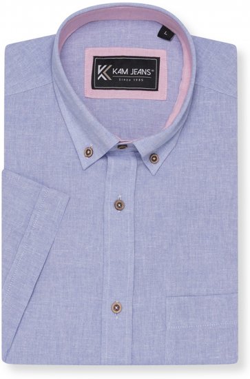 Kam Jeans 6340 Linen Mix Short Sleeve Shirt Blue - Skjorter - Store skjorter - 2XL-8XL
