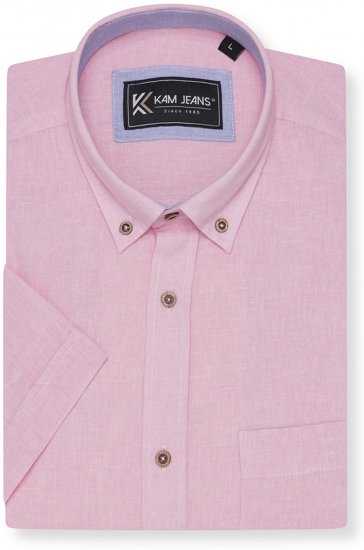 Kam Jeans 6340 Linen Mix Short Sleeve Shirt Pink - Skjorter - Store skjorter - 2XL-8XL