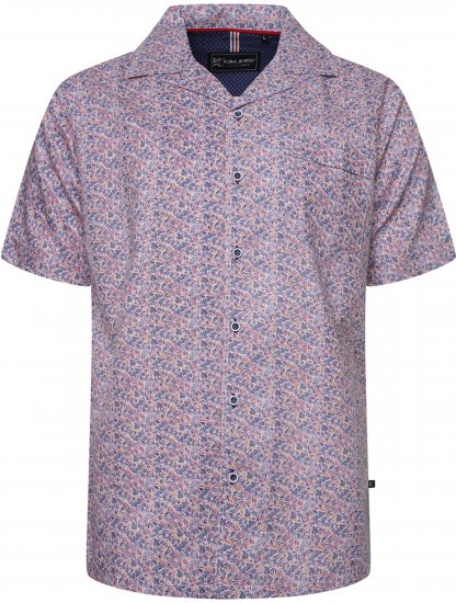Kam Jeans 6343 Hawaiian Collar Floral Short Sleeve Shirt Navy - Skjorter - Store skjorter - 2XL-8XL