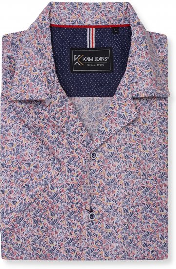 Kam Jeans 6343 Hawaiian Collar Floral Short Sleeve Shirt Navy - Skjorter - Store skjorter - 2XL-8XL