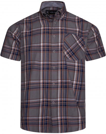 Kam Jeans 6350 Casual Checked Short Sleeve Shirt Grey - Skjorter - Store skjorter - 2XL-8XL