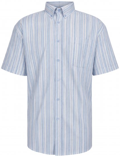 Kam Jeans 6373 Casual Striped Short Sleeve Shirt Blue - Skjorter - Store skjorter - 2XL-8XL