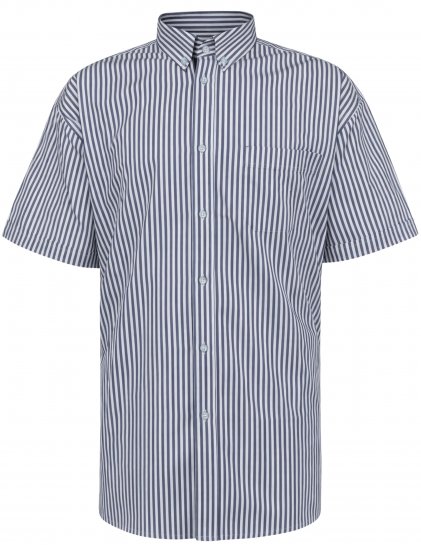Kam Jeans 6375 Casual Striped Short Sleeve Shirt Navy - Skjorter - Store skjorter - 2XL-8XL