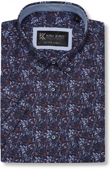 Kam Jeans P044 Premium Floral Printed Moonlight - Kortermede skjorter - Kortermede Skjorter Store Størrelser