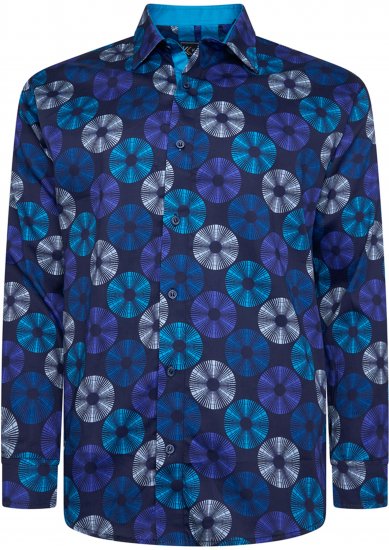 Kam Jeans 6071 Record Print Long Sleeve Shirt Navy - Skjorter - Store skjorter - 2XL-8XL