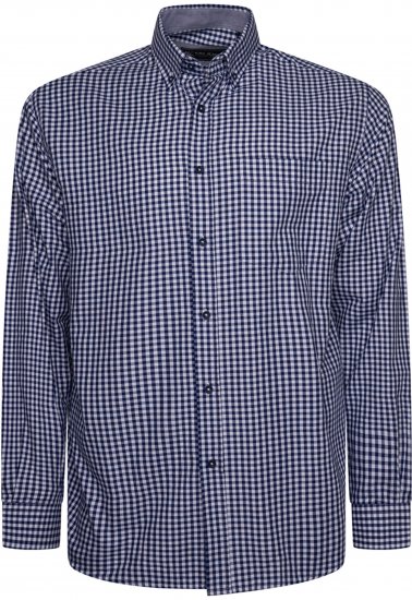 Kam Jeans 6351 Classic Gingham Shirt Long Sleeve Navy - Skjorter - Store skjorter - 2XL-8XL