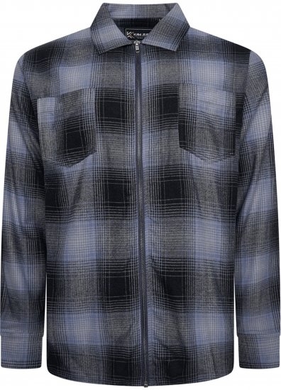 Kam Jeans 6354 Zip Through Check Shirt Charcoal - Skjorter - Store skjorter - 2XL-8XL