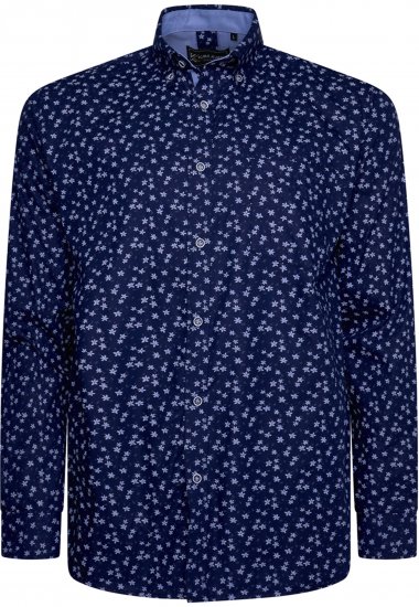 Kam Jeans 6364 All Over Floral Print Long Sleeve Shirt Navy - Skjorter - Store skjorter - 2XL-8XL