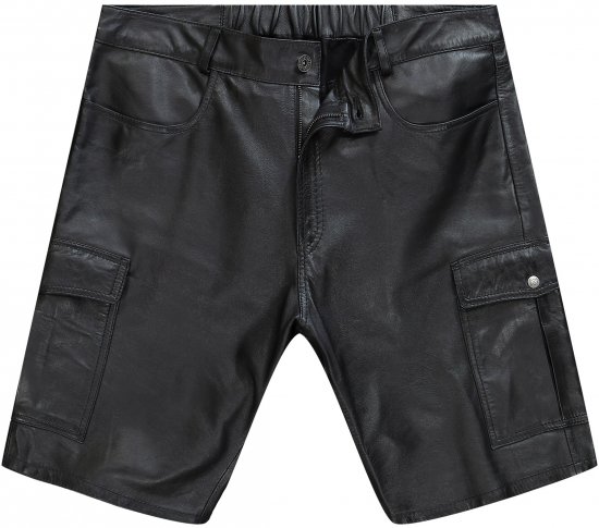 JP1880 Leather Shorts Cargo Pockets Lamb Nappa Leather Black - Shorts - Store shorts - W40-W60