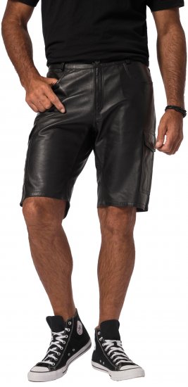 JP1880 Leather Shorts Cargo Pockets Lamb Nappa Leather Black - Shorts - Store shorts - W40-W60