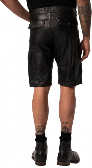 JP1880 Leather Shorts Cargo Pockets Lamb Nappa Leather Black - Shorts - Store shorts - W40-W60