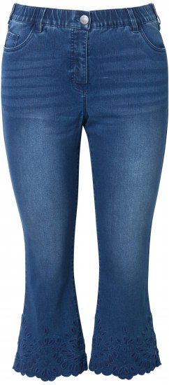 Ulla Popken Cropped Flared Eyelet Jeans Denim Blue - Jeans & Bukser i Store Størrelser – Plus Size - 