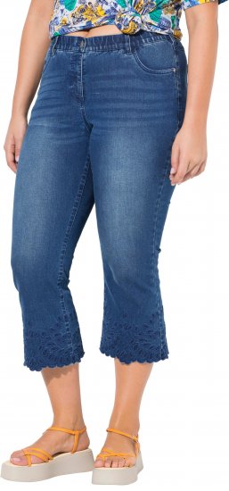 Ulla Popken Cropped Flared Eyelet Jeans Denim Blue - Jeans & Bukser i Store Størrelser – Plus Size - 