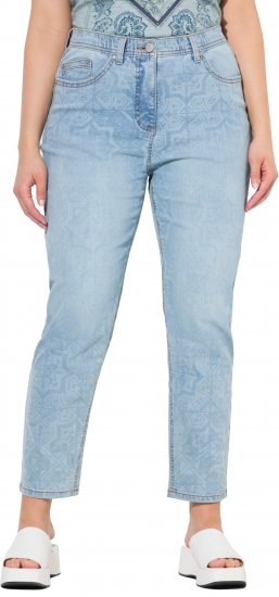 Ulla Popken Tile Laser Print Stretch Fit Jeans Light Light Blue Denim - Jeans & Bukser i Store Størrelser – Plus Size - 