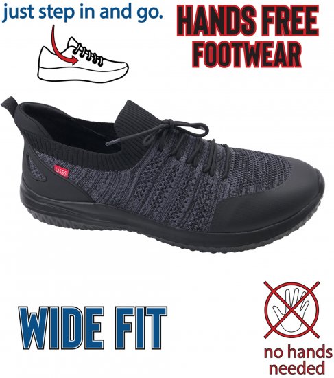 D555 Aylesbury Hands Free Knitted Shoes Faux Laces Black - Sneakers - 