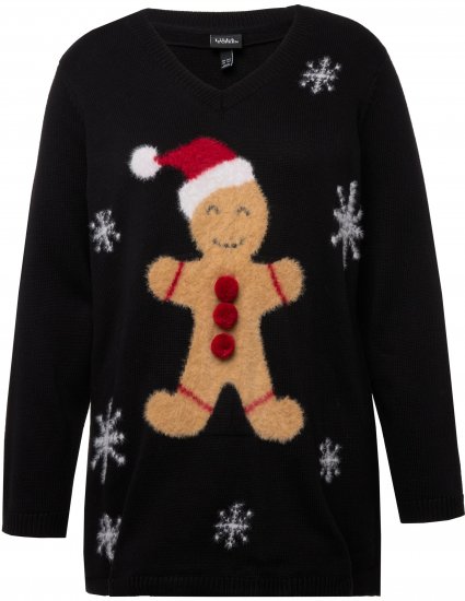 Ulla Popken Gingerbread Man Christmas Sweater Black - Hettegensere og collegegensere - Myke gensere, hettegensere og strikk