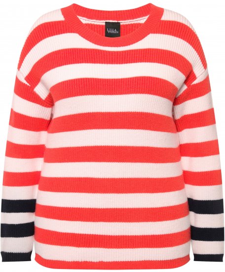 Ulla Popken Mixed Stripe Long Sleeve Sweater Hibiscus Red - Hettegensere og collegegensere - Myke gensere, hettegensere og strikk