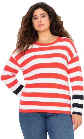Ulla Popken Mixed Stripe Long Sleeve Sweater Hibiscus Red - Hettegensere og collegegensere - Myke gensere, hettegensere og strikk
