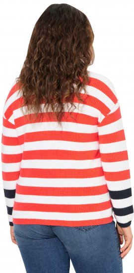 Ulla Popken Mixed Stripe Long Sleeve Sweater Hibiscus Red - Hettegensere og collegegensere - Myke gensere, hettegensere og strikk