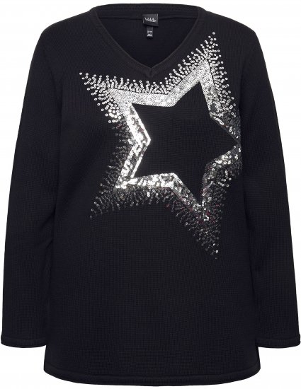 Ulla Popken Sequined Star Rolled Edge Sweater Black - Hettegensere og collegegensere - Myke gensere, hettegensere og strikk