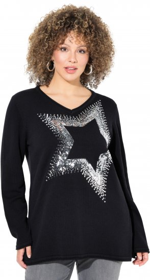 Ulla Popken Sequined Star Rolled Edge Sweater Black - Hettegensere og collegegensere - Myke gensere, hettegensere og strikk