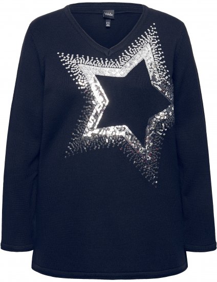 Ulla Popken Sequined Star Rolled Edge Sweater Navy - Hettegensere og collegegensere - Myke gensere, hettegensere og strikk
