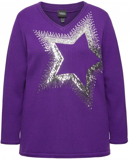 Ulla Popken Sequined Star Rolled Edge Sweater Dark Purple - Hettegensere og collegegensere - Myke gensere, hettegensere og strikk