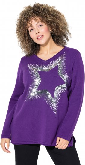 Ulla Popken Sequined Star Rolled Edge Sweater Dark Purple - Hettegensere og collegegensere - Myke gensere, hettegensere og strikk