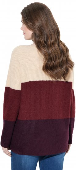 Ulla Popken Cable Knit Block Stripe V-Neck Sweater Dark Ruby - Hettegensere og collegegensere - 