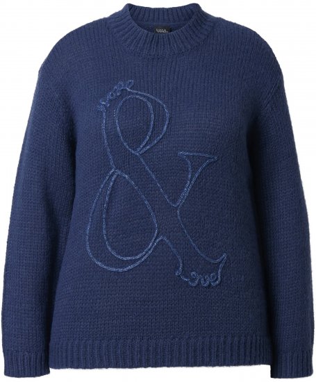 Ulla Popken Textured Glitter Embroidery Oversized Sweater Ink Blue - Hettegensere og collegegensere - 