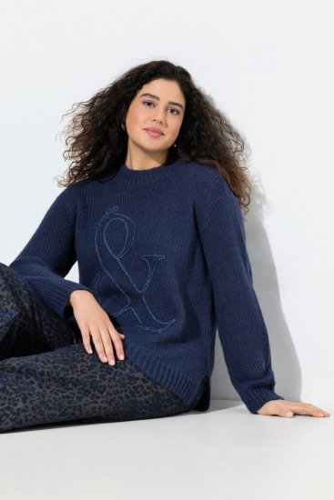 Ulla Popken Textured Glitter Embroidery Oversized Sweater Ink Blue - Hettegensere og collegegensere - Myke gensere, hettegensere og strikk