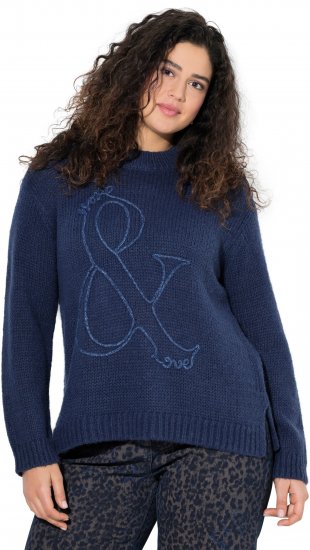 Ulla Popken Textured Glitter Embroidery Oversized Sweater Ink Blue - Hettegensere og collegegensere - 