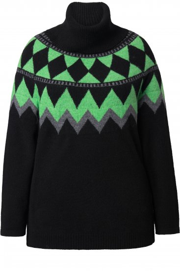 Ulla Popken Neon Alpine Pattern Long Sleeve Turtleneck Sweater Apple Green - Hettegensere og collegegensere - Myke gensere, hettegensere og strikk