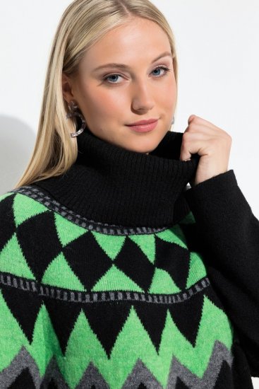 Ulla Popken Neon Alpine Pattern Long Sleeve Turtleneck Sweater Apple Green - Hettegensere og collegegensere - Myke gensere, hettegensere og strikk