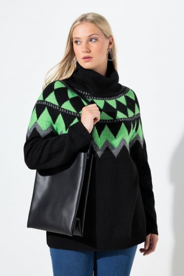 Ulla Popken Neon Alpine Pattern Long Sleeve Turtleneck Sweater Apple Green - Hettegensere og collegegensere - Myke gensere, hettegensere og strikk