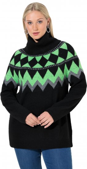 Ulla Popken Neon Alpine Pattern Long Sleeve Turtleneck Sweater Apple Green - Hettegensere og collegegensere - Myke gensere, hettegensere og strikk