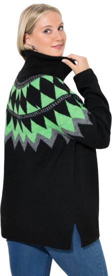 Ulla Popken Neon Alpine Pattern Long Sleeve Turtleneck Sweater Apple Green - Hettegensere og collegegensere - Myke gensere, hettegensere og strikk